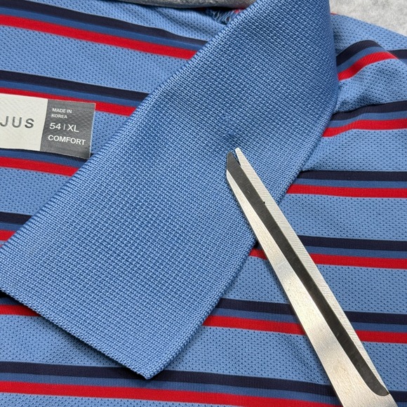 KJUS Polo Shirt Mens XL 54 Blue Stripe Comfort‎ Short Sleeve Performance Golf * - Picture 10 of 11